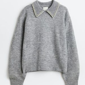 Grey pearl collared sweater